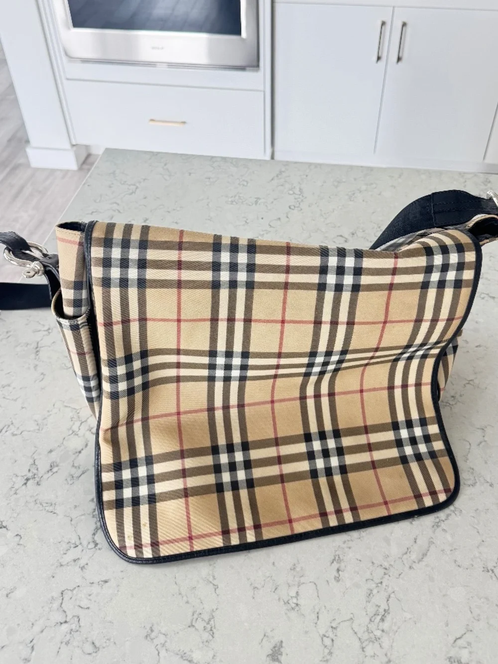 Burberry Beige Nova Check Messenger Bag with Black Trim